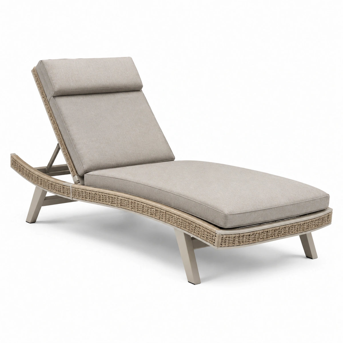 Verstellbare Sonnenliege aus Polyrattan mit Polsterauflage, Beige, 200 × 70 × 85 cm