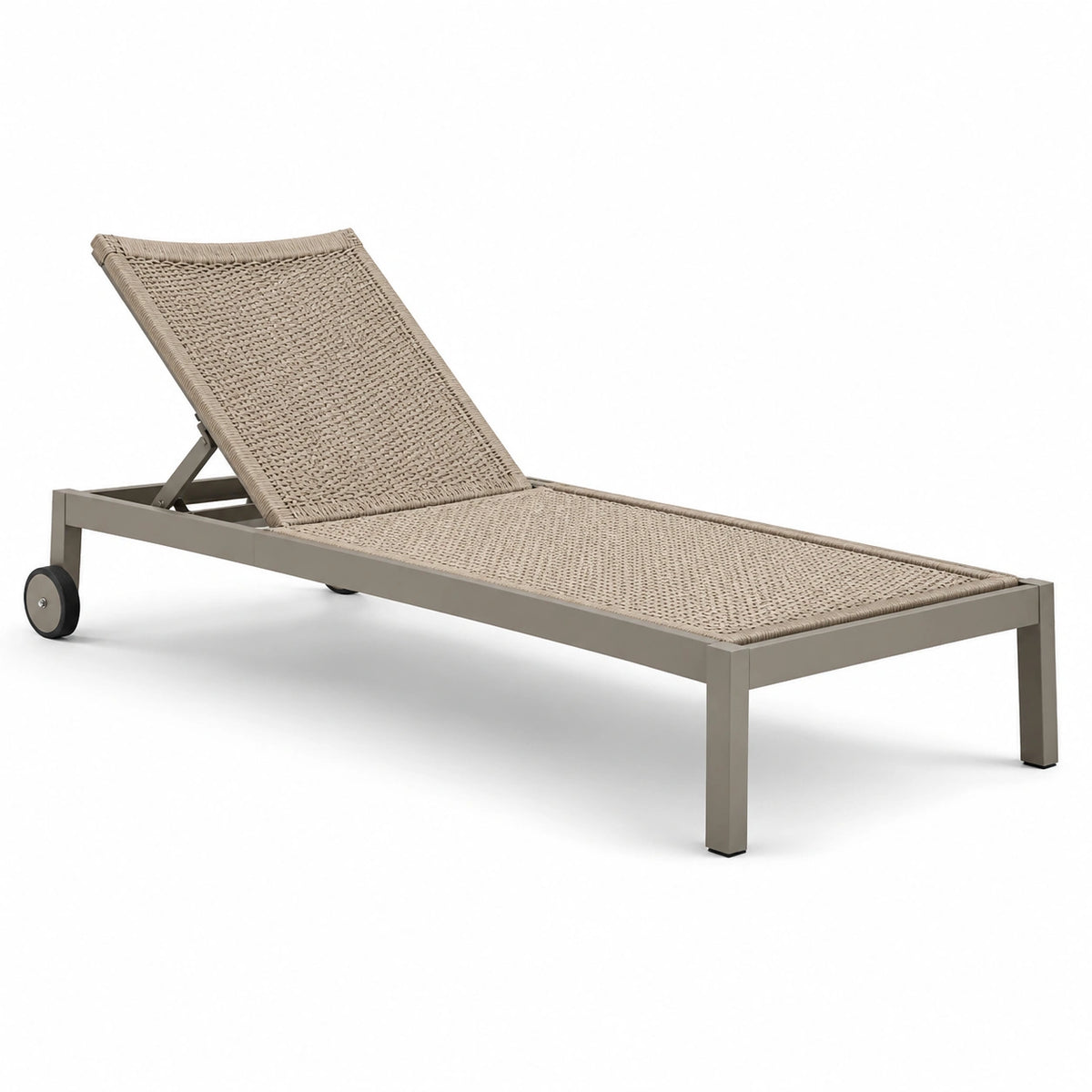 Verstellbare Gartenliege aus Aluminium mit Geflecht und Rollen, Beige/Grau, 200 × 70 × 35 cm