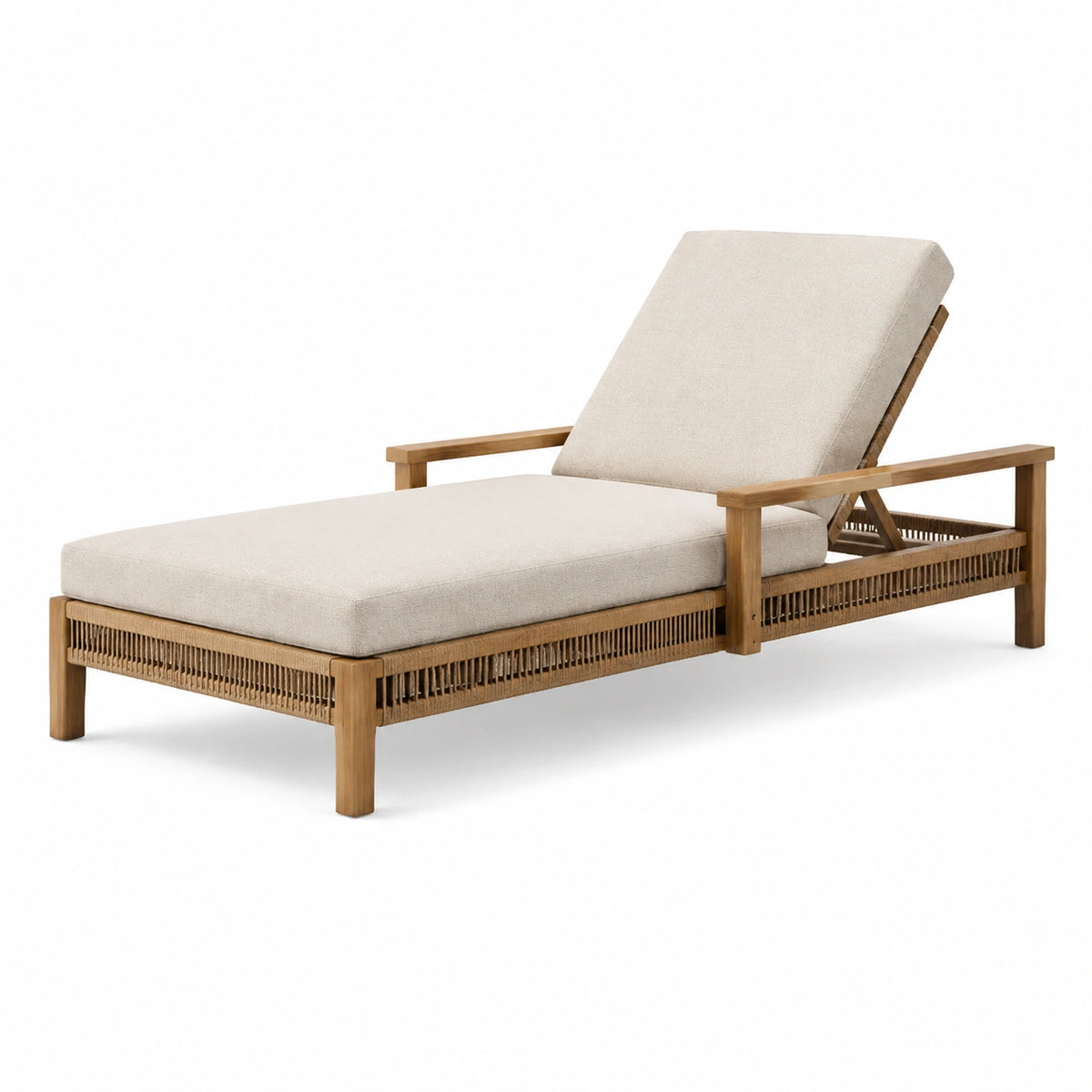 Gartenliege aus Holz, 200 × 75 × 90 cm, Beige/Braun, mit verstellbarer Rückenlehne