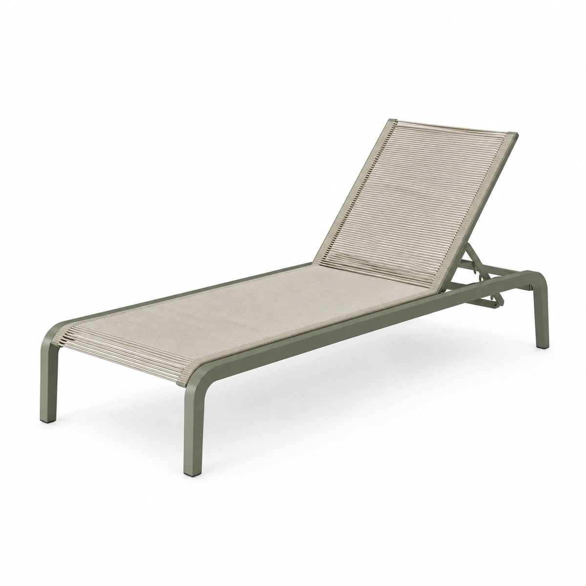 Verstellbare Gartenliege aus Metall und Kordelbespannung, 198 x 68 x 88 cm, Grün/Beige