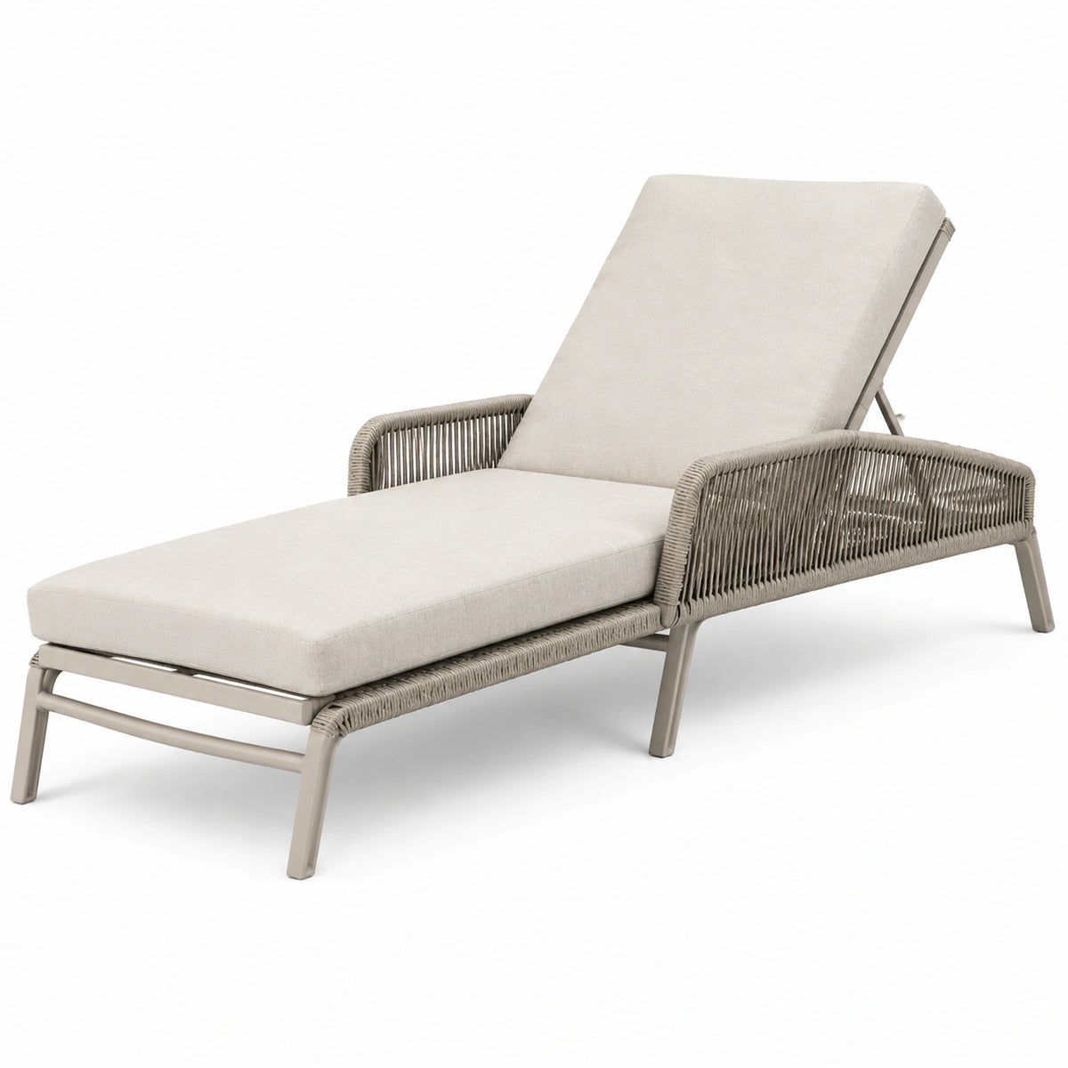 Verstellbare Gartenliege mit Aluminiumgestell, Textilgeflecht und Polsterung, Beige/Taupe, 200 × 75 × 87 cm