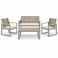 4-teiliges Gartenmöbel-Set in Taupe/Creme mit Seilgeflecht, 2-Sitzer 115 × 68 × 76 cm, Sessel 67 × 68 × 76 cm, Tisch 100 × 60 × 45 cm