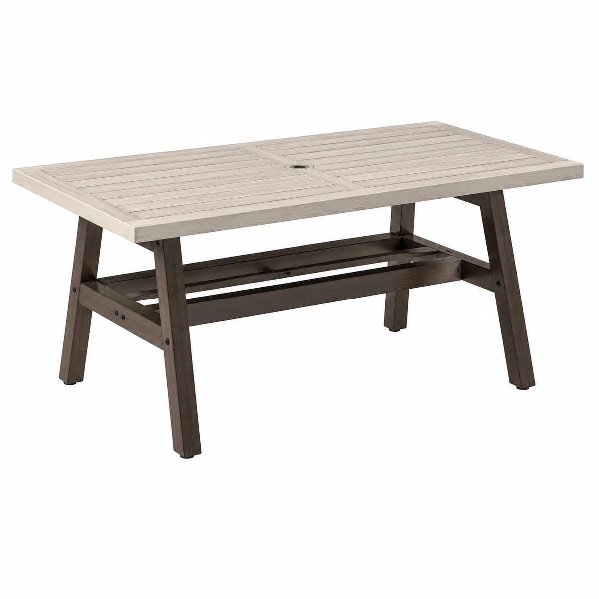 Rechteckiger Gartentisch aus Holz, 180 × 100 × 75 cm, Beige/Dunkelbraun, mit Schirmloch