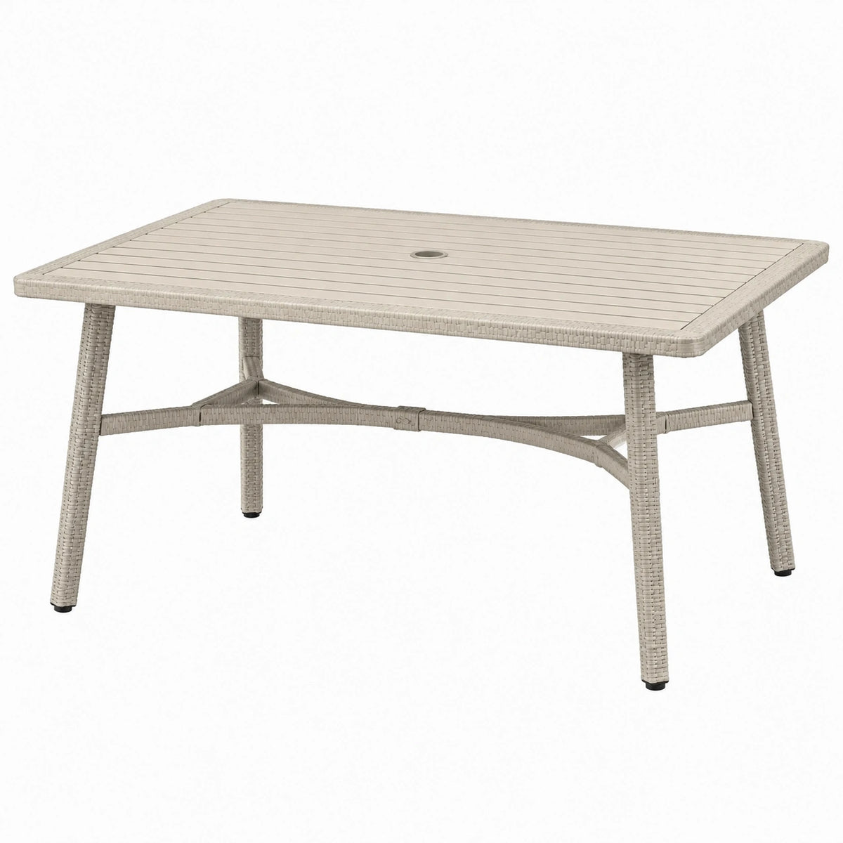 Gartentisch aus Polyrattan in Beige, 180 × 100 × 75 cm, mit Schirmloch