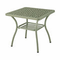 Quadratischer Gartentisch aus Metall, 90 × 90 × 74 cm, Salbeigrün, mit Ablagegitter