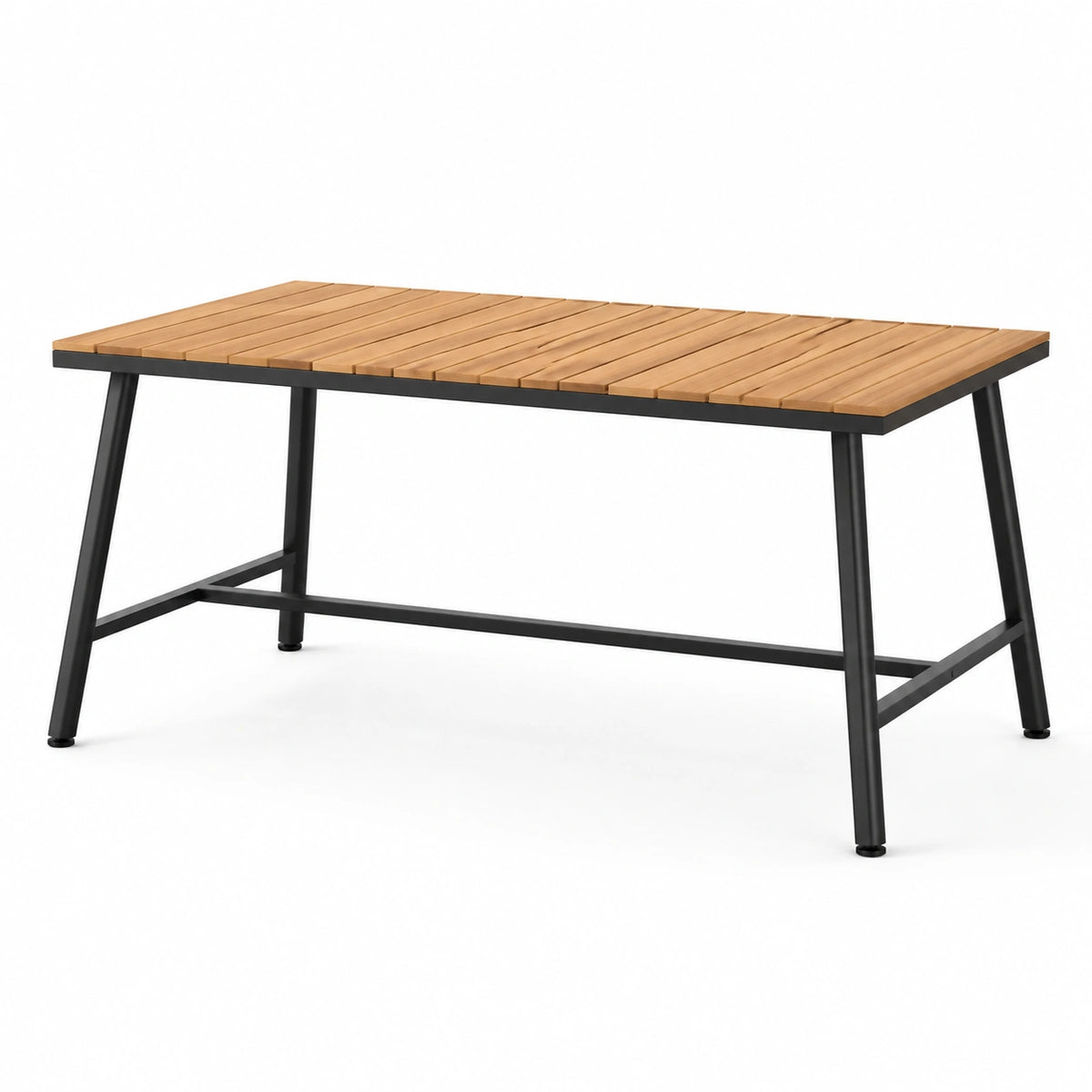 Gartentisch 180 x 90 x 75 cm mit Holzlattenplatte und Metallgestell, Natur/Schwarz
