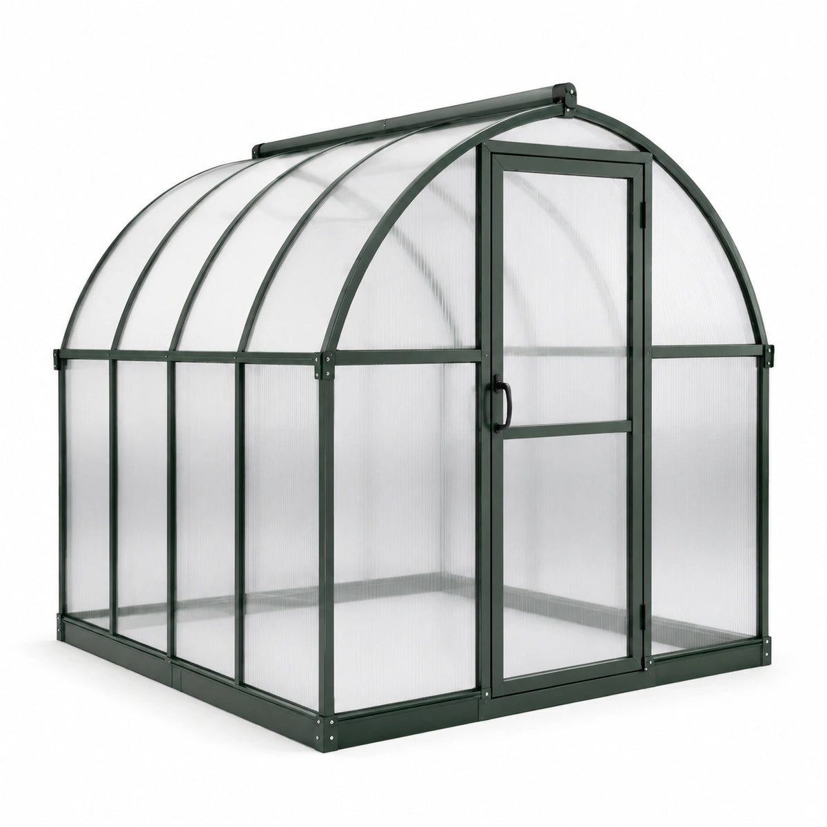 Aluminiumrahmen mit transparenten Polycarbonatplatten und Tür, 190 × 190 × 195 cm, Dunkelgrün/Transparent