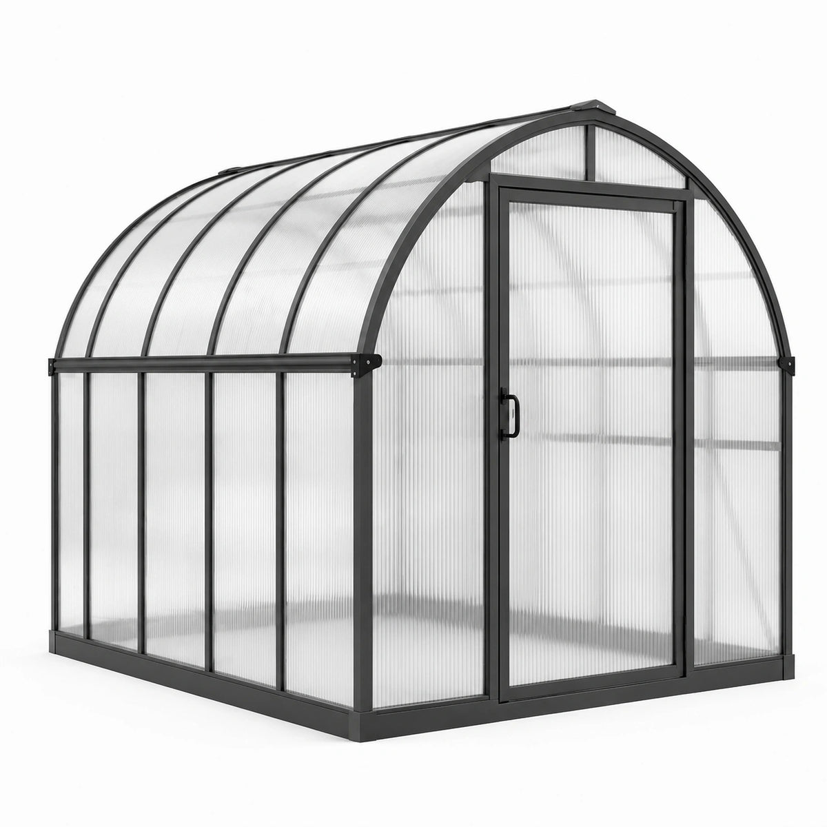 Aluminium-Gewächshaus mit Polycarbonatplatten, Runddach und Tür, 300 × 200 × 200 cm, Schwarz/Transparent