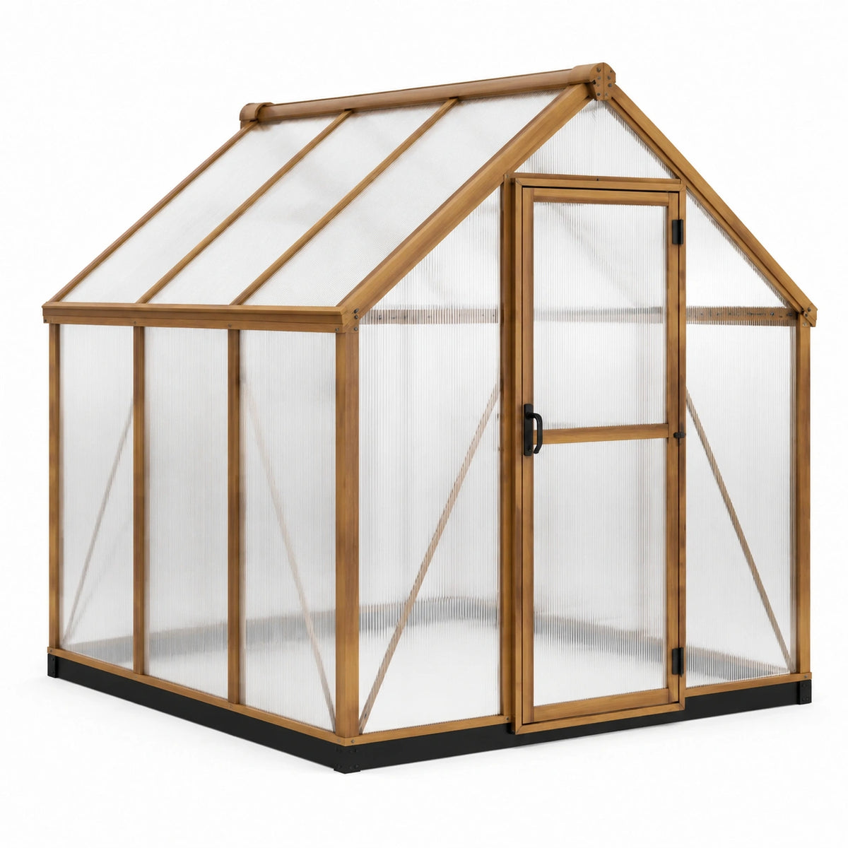 Gewächshaus aus Holz und Polycarbonat, 190 × 190 × 195 cm, Naturbraun/Transparent/Schwarz