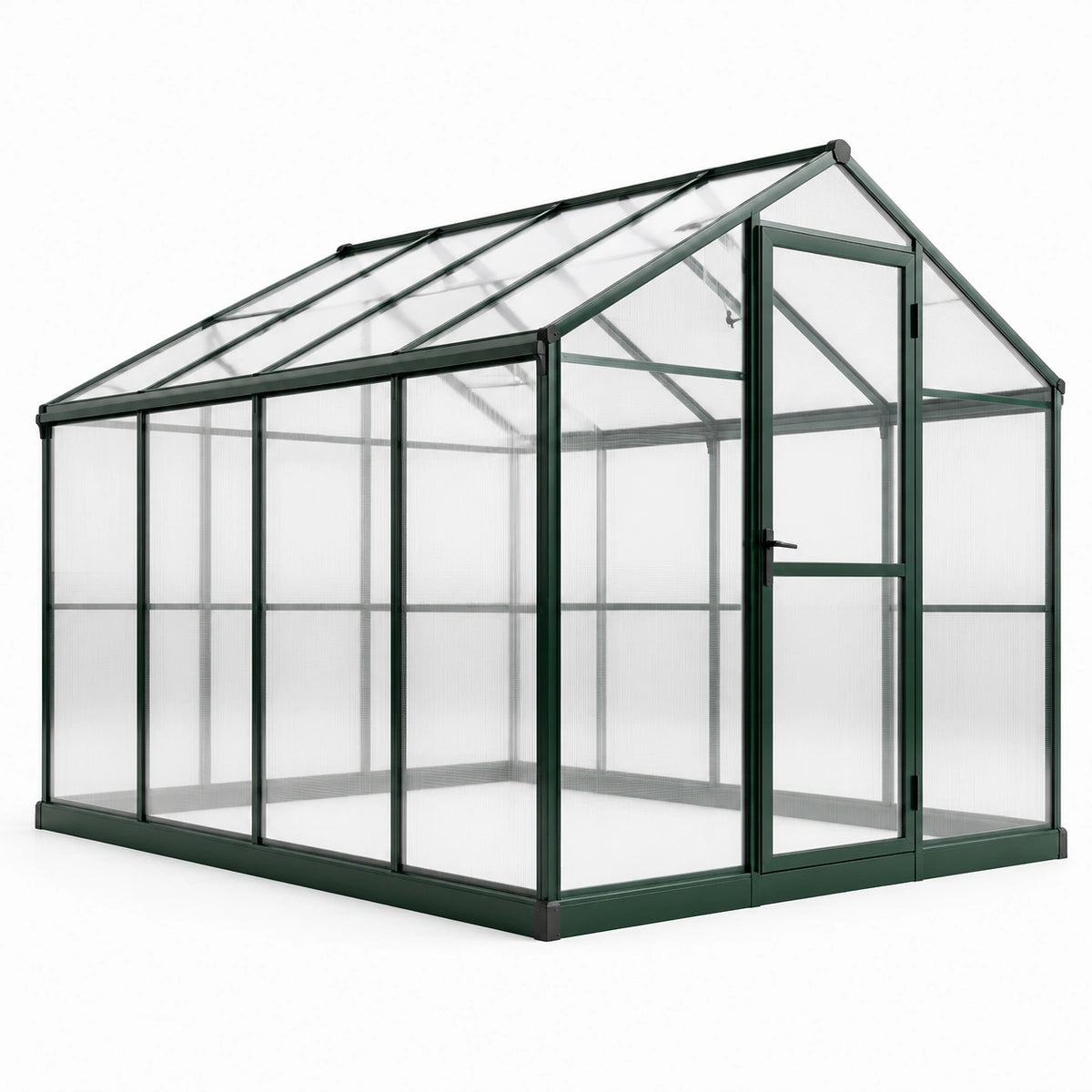 Aluminium-Gewächshaus mit Polycarbonatplatten, 190 × 190 × 195 cm, Dunkelgrün/Transparent