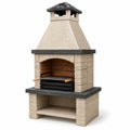 Gartenkamin aus Stein mit Grillrost und Schornstein, Beige/Schwarz/Braun, 90 × 70 × 200 cm