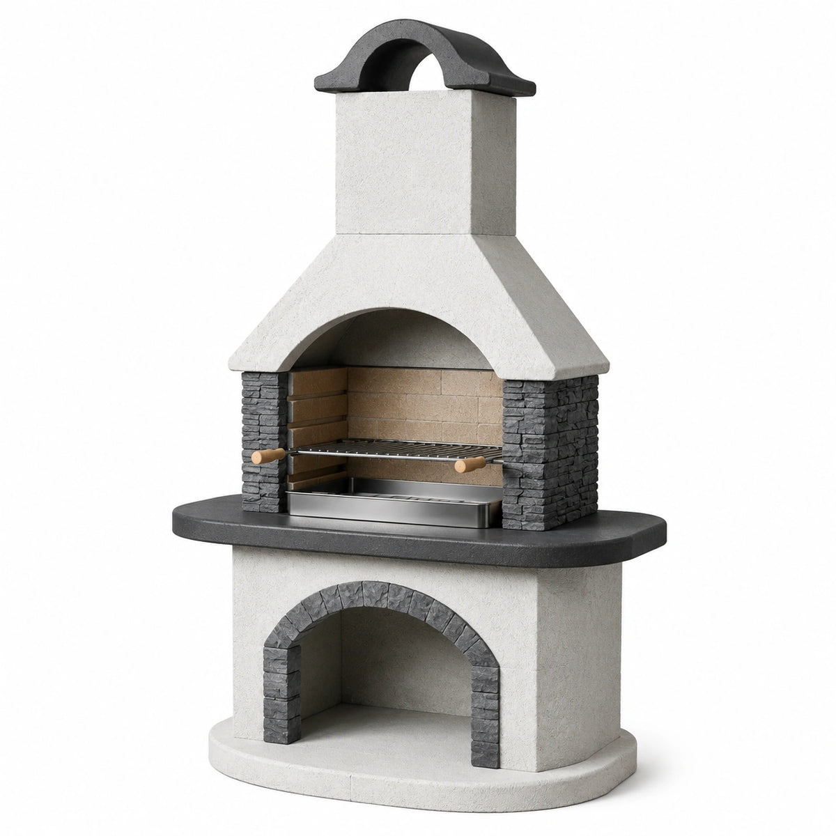 Freistehender Holzkohlegrill mit Kamin, 100 × 70 × 210 cm, Grau/Schwarz/Braun