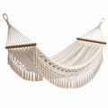 Boho-Hängematte aus Baumwolle mit Holzspreizstäben, Creme/Braun, 200 × 150 cm